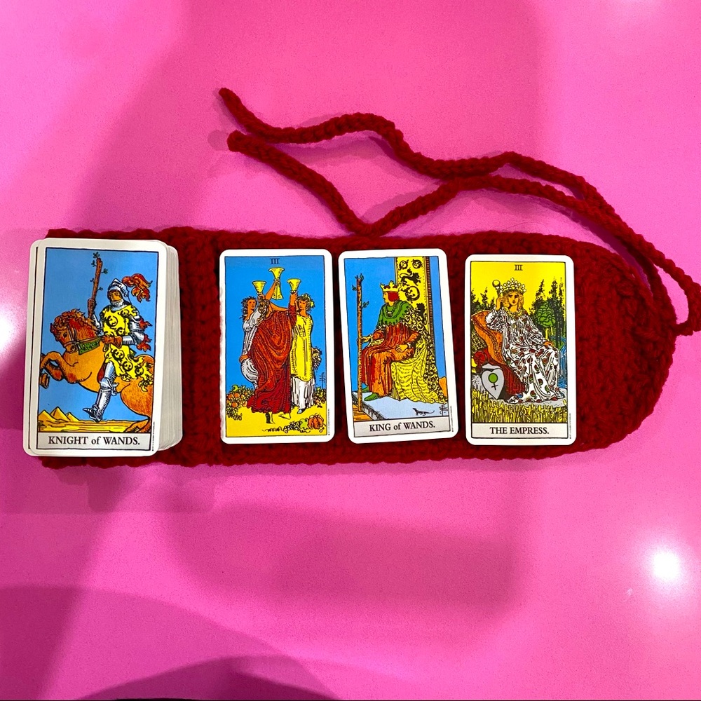 New Hand Crocheted Tarot To Go Three Card Reading Pouch w/New RWS Deck